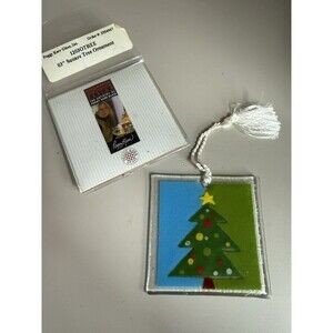 Rare Peggy Karr Glass ~ Fused Glass Square Christmas Tree Ornament Suncatcher